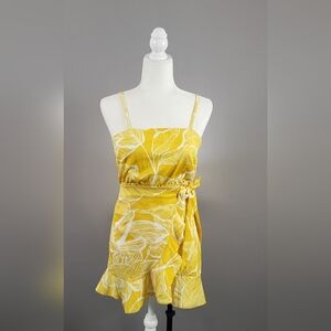Unbranded Dark Yellow Leaf Print Sundress w/Side Wrap, Fits like a Medium
